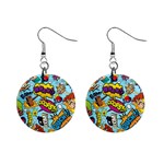Comic Elements Colorful Seamless Pattern Mini Button Earrings Front