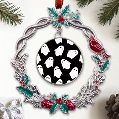 Ghost Halloween Pattern Metal X mas Wreath Holly Leaf Ornament by Amaryn4rt