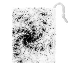 Fractal Black Spiral On White Drawstring Pouch (5xl) by Amaryn4rt