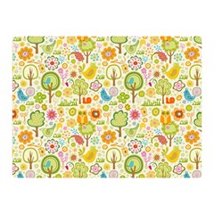 Nature Doodle Art Trees Birds Owl Children Pattern Multi Colored Two Sides Premium Plush Fleece Blanket (mini) by Pakjumat