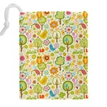 Nature Doodle Art Trees Birds Owl Children Pattern Multi Colored Drawstring Pouch (4XL) Back