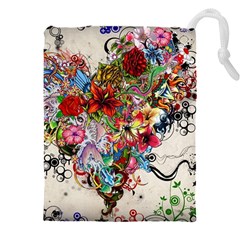 Valentine s Day Heart Artistic Psychedelic Drawstring Pouch (4xl) by Modalart