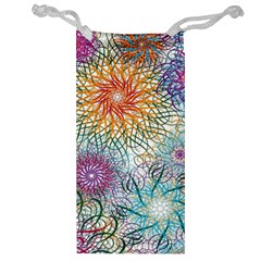 Psychedelic Flowers Yellow Abstract Psicodelia Jewelry Bag by Modalart