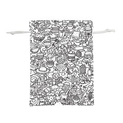 Food Doodle Pattern Lightweight Drawstring Pouch (l) by Sarkoni