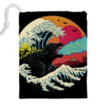 Retro Wave Kaiju Godzilla Japanese Pop Art Style Drawstring Pouch (5XL) Back