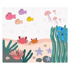 Cartoon Marine Life Marine Drawing Premium Plush Fleece Blanket (small) by Sarkoni