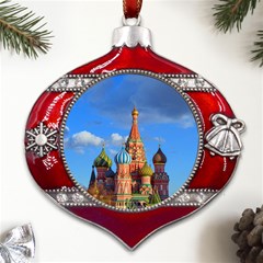 Architecture Building Cathedral Church Metal Snowflake And Bell Red Ornament by Modalart