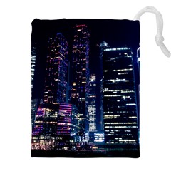 Black Building Lighted Under Clear Sky Drawstring Pouch (5xl) by Modalart