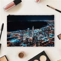Aerial Photography Of Lighted High Rise Buildings Cosmetic Bag (large) by Modalart