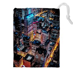 Aerial Photo Of Cityscape At Night Drawstring Pouch (4xl) by Modalart