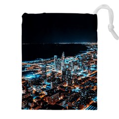 Aerial Photography Of Lighted High Rise Buildings Drawstring Pouch (5xl) by Modalart