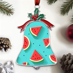 Watermelon Fruit Slice Metal Holly Leaf Bell Ornament by Bedest