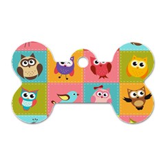 Owls Pattern Abstract Art Desenho Vector Cartoon Dog Tag Bone (two Sides) by Bedest