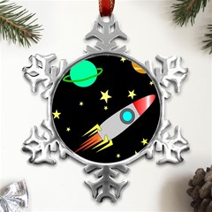 Planet Rocket Space Stars Metal Small Snowflake Ornament by Ravend