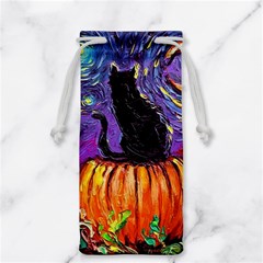 Halloween Art Starry Night Hallows Eve Black Cat Pumpkin Jewelry Bag by Modalart