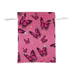 Pink Glitter Butterfly Lightweight Drawstring Pouch (s) by Modalart