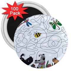 Dog Puzzle Maze Bee Butterfly 3  Magnets (100 Pack) by Modalart