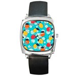 Pop Art Style Citrus Seamless Pattern Square Metal Watch Front