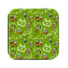 Seamless Pattern With Kids Square Metal Box (black) by Bedest