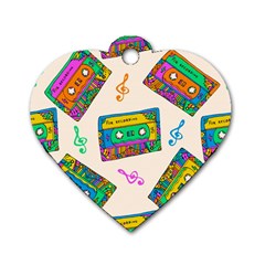 Seamless Pattern With Colorful Cassettes Hippie Style Doodle Musical Texture Wrapping Fabric Vector Dog Tag Heart (two Sides) by Bedest