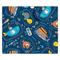 Seamless Pattern Vector Submarine With Sea Animals Cartoon Two Sides Premium Plush Fleece Blanket (small) by Bedest