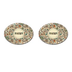 Seamless Pattern With Flower Birds Cufflinks (oval) by Bedest