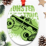 Monster Truck Illustration Green Car Oval Ornament (Two Sides) Front
