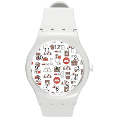 Vector Thin Line Art Vet Seamless Pattern Round Plastic Sport Watch (m) by Bedest