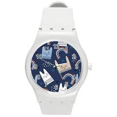 Colorful Cute Cats Seamless Pattern Round Plastic Sport Watch (m) by Bedest