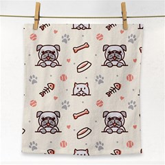 Pug Dog Cat With Bone Fish Bones Paw Prints Ball Seamless Pattern Vector Background Face Towel by Bedest