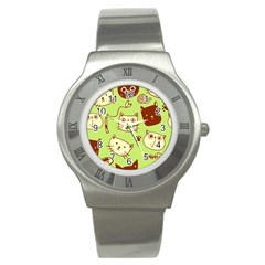 Cute Hand Drawn Cat Seamless Pattern Stainless Steel Watch by Bedest