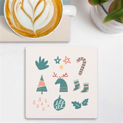 Reindeer Stars Socks Stick Uv Print Square Tile Coaster  by Apen