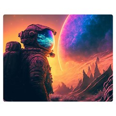 Illustration Trippy Psychedelic Astronaut Landscape Planet Mountains Premium Plush Fleece Blanket (medium) by Sarkoni