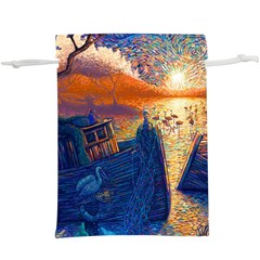 Digital Art Fantasy Impressionism Painting Ship Boat Psychedelic Peacock Mushroom Flamingos Hipwreck Lightweight Drawstring Pouch (xl) by Sarkoni