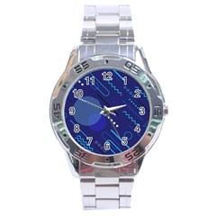 Classic Blue Background Abstract Style Stainless Steel Analogue Watch by Bedest