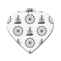 Marine Nautical Seamless Pattern With Vintage Lighthouse Wheel Dog Tag Heart (two Sides) by Bedest