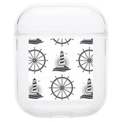 Marine Nautical Seamless Pattern With Vintage Lighthouse Wheel Soft Tpu Airpods 1/2 Case by Bedest