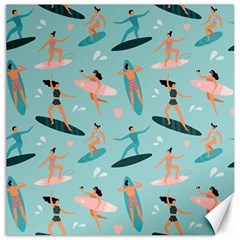 Beach Surfing Surfers With Surfboards Surfer Rides Wave Summer Outdoors Surfboards Seamless Pattern Canvas 20  X 20  by Bedest