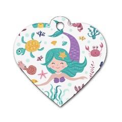 Set Cute Mermaid Seaweeds Marine In Habitants Dog Tag Heart (two Sides) by Bedest