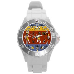 Ancient Egyptian Religion Seamless Pattern Round Plastic Sport Watch (l) by Hannah976