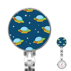 Seamless Pattern Ufo With Star Space Galaxy Background Stainless Steel Nurses Watch by Bedest