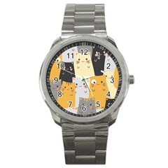 Seamless Pattern Cute Cat Cartoons Sport Metal Watch by Bedest