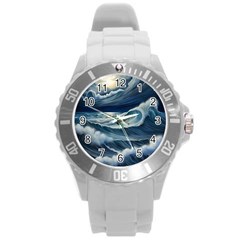 Waves Storm Sea Round Plastic Sport Watch (l) by Bedest