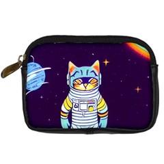Cat Astronaut Space Retro Universe Digital Camera Leather Case by Bedest