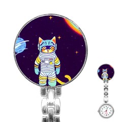 Cat Astronaut Space Retro Universe Stainless Steel Nurses Watch by Bedest