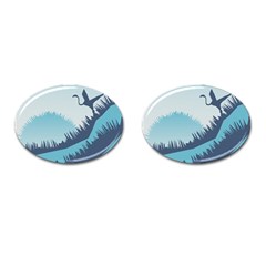 Swan Flying Bird Wings Waves Grass Cufflinks (oval) by Bedest