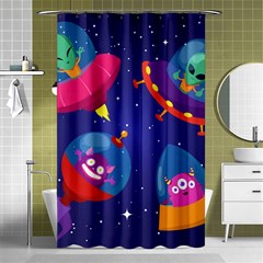 Cartoon Funny Aliens With Ufo Duck Starry Sky Set Shower Curtain 48  X 72  (small)  by Ndabl3x