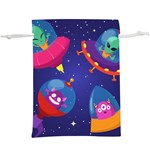 Cartoon Funny Aliens With Ufo Duck Starry Sky Set Lightweight Drawstring Pouch (XL) Back