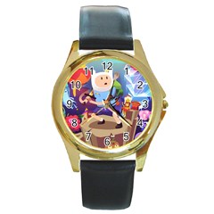 Cartoon Adventure Time Finn Princess Bubblegum Lumpy Space Round Gold Metal Watch by Bedest