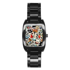 Comical Words Animals Comic Omics Crazy Graffiti Stainless Steel Barrel Watch by Bedest